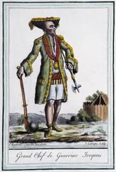 Grote Hoofdman van Iroquois Krijgers - in "Encyclopedie van Reizen" door Grasset St Sauveur, Parijs