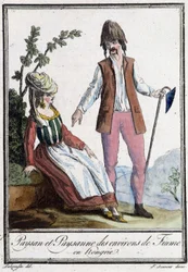 Boer en boerin van Fiume (Kroatië) - in "Encyclopedie van Reizen" door Grasset St Sauveur, ed. 1796 (gravure)