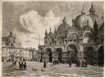Het plein en de kerk van Sint-Marcus, tekening door Jacques Guiaud, ter illustratie van Adalbert de Beaumont