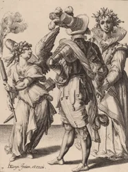 Een Geblinddoekte Cupido die een Fakkel Vasthoudt voor een Koppel, toegeschreven aan Zacharias Dolendo, 1595-6