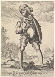 Soldaat, gewapend met breedzwaard en schild, uit Officieren en soldaten, 1587