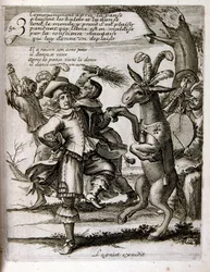17e eeuwse gegraveerde illustratie uit een verzameling spreekwoorden. Parijs 1657-1663. Door Jacques Lagniet (1620-1675). Franse graveur. Van hem veel maatschappijkritische gravures en spotprenten zoals zijn soms groteske en fantastische illustraties