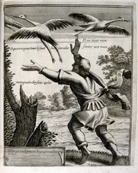 17e eeuwse gegraveerde illustratie uit een verzameling spreekwoorden. Parijs 1657-1663. Door Jacques Lagniet (1620-1675). Franse graveur. Van hem veel maatschappijkritische gravures en spotprenten zoals zijn soms groteske en fantastische illustraties