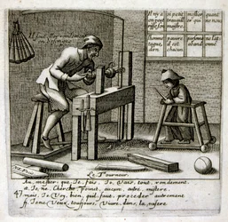 17e eeuwse gegraveerde illustratie uit een verzameling spreekwoorden. Parijs 1657-1663. Door Jacques Lagniet (1620-1675). Franse graveur. Van hem veel maatschappijkritische gravures en spotprenten zoals zijn soms groteske en fantastische illustraties