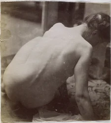 Studie van een vrouwelijk naaktmodel, op de rug gezien, voorstudie voor element voor een fontein in Musee des Beaux arts, Doornik en voor cirkelvormige fontein