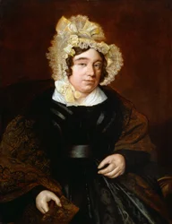 Portret van Mevrouw Edward Cross, zittend half-lengte in een Donkere Satijnen Jurk met een Paisley Sjaal