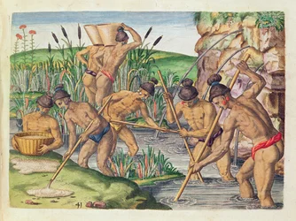 Hoe de Indianen goud verzamelen uit de stromen, uit 