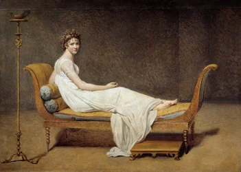 Portret van Madame Récamier (1777-1849), Jeanne Françoise, genaamd Juliette - Schilderij van Jacques-Louis David (1748-1825)