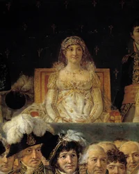 De kroning van Napoleon. Detail met Laetitia Bonaparte (Letizia Maria Ramolino) (1750-1836), moeder van Napoleon I, tijdens de wijding van keizer Napoleon I Bonaparte en de kroning van keizerin Joséphine in de Notre-Dame van Parijs op 2 december 1804.