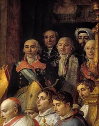 De Rite van Napoleon. Detail (detail) die de ambassadeurs voorstelt (Admiraal de Gravina (ambassadeur van Spanje, overleden 1805), Generaal Armstrong (ambassadeur van de Verenigde Staten), Monsieur de Marescalchi (minister van de Italiaanse rep.), Mohamed 