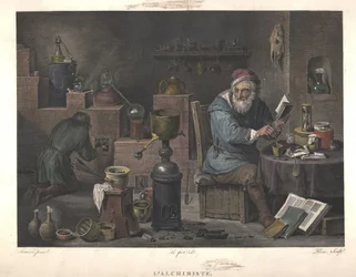 De Alchemist naar schilderij van David Teniers, eind 18e eeuw