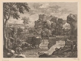 Rivierlandschap met de Heilige Familie op de vlucht naar Egypte