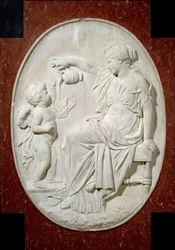 Monument voor het hart van Lodewijk XIII: de vier kardinale deugden. Matigheid. Decoratief element van het grafmonument van Lodewijk XIII in de kerk van Saint Paul Saint Louis (Saint Paul) rue Saint Antoine in Parijs. Marmeren reliëf door Jacques Sarazin (