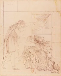 Andromaque aan de voeten van Pyrrhus, illustratie voor Andromaque door Jean Racine (door Jacques de Seve)