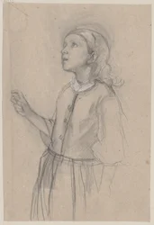 Klein meisje, van links getekend