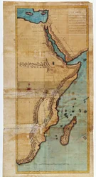 Kaart van Oost-Afrika (kaart van de route die de vloten van Salomo namen) - in "Reis naar Nubië en Abessinië ondernomen om de bronnen van de Nijl te ontdekken tijdens de jaren 1768 tot 1772", door James Bruce, Parijs