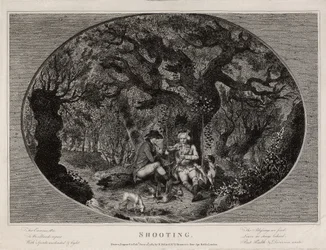 Schieten, gegraveerd door Robert Pollard (1755-1838), gepubliceerd in 1784