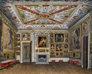 Vergaderzaal, gravure door Daniel Havell, gebaseerd op ontwerp door James Stephanoff, uit The History of the Royal Residences