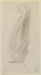Profielschets van een oude vrouw die staat, 1858