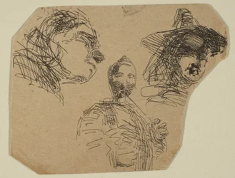 Twee vrouwelijke hoofden en staande figuur uit schetsen op de Coast Survey Plate, 1854-55