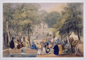 De laan bij Babers Tomb, uit Schetsen in Afghanistan, gegraveerd door Charles Haghe (1810-88) en Louis Haghe (1806-85), gepubliceerd door Henry Graves, 1842