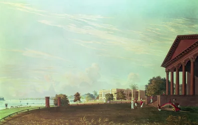 Barrackpore Huis, Calcutta, gegraveerd door Robert Havell, gepubliceerd 1824