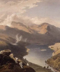 Grasmere vanaf Langdale Fell, detail van het meer, uit "The English Lake District", 1853