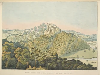 Uitzicht vanaf Dynevor Castle, met uitzicht op de rivier Towy en Golden Grove