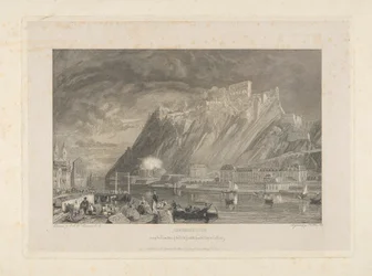 Ehenbreitstein, tijdens de sloop van het fort in 1817 vanaf de kade in Koblenz