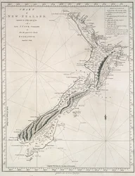 Kaart van Nieuw-Zeeland, verkend in 1769 en 1770 door luitenant J. Cook, commandant van Zijne Majesteits Bark Endeavour