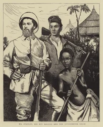 Mr. Stanley, zijn jongen Kalulu, en de tolk Selim