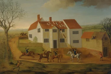 John Sidey en zijn Honden bij een Boerderij nabij Hadleigh, Suffolk