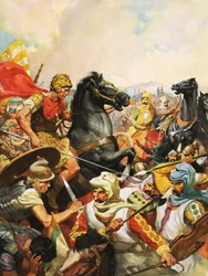 Alexander de Grote rijdt op Bucephalus