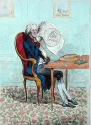 Een scherpziende politicus ontdekt de Britse veroveringen, gepubliceerd door Hannah Humphrey in 1795