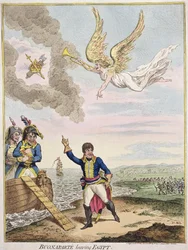 Buonaparte verlaat Egypte, uitgegeven door Hannah Humphrey in 1800 (handgekleurde ets)