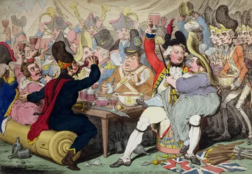 Fatigues of the Campaign in Flanders, uitgegeven door Hannah Humphrey in 1793 (handgekleurde ets)