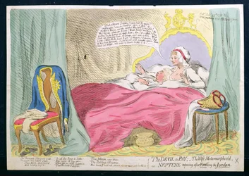 De duivel te betalen: De vrouw getransformeerd, of Neptunus rustend na het doorwaden van de Jordaan, gepubliceerd door Hannah Humphrey in 1791