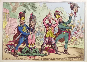 The High German Method of destroying Vermin at Rat-Stadt, gepubliceerd door Hannah Humphrey in 1799 (ets  gravure met aquarel)