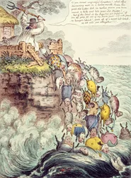 De bezeten varkens, of het breedgebouwde nest dat zich in de zee van verderf stort