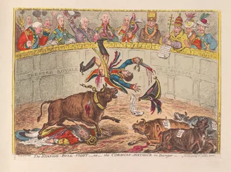Het Spaanse stierengevecht of de Corsicaanse matador in gevaar, gepubliceerd in 1805