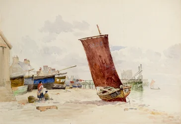 Uitzicht op de houten pier bij Broughty Ferry