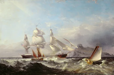Een klipperschip bij de Mumbles vuurtoren, Swansea