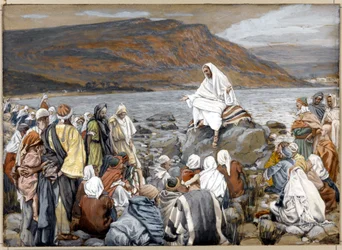 Jezus onderwijst het volk bij de zee, illustratie voor Het leven van Christus, circa 1886-96