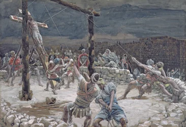 De oprichting van het kruis, illustratie voor Het leven van Christus