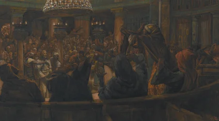 De Gescheurde Mantel - Jezus Veroordeeld tot de Dood door de Joden, illustratie uit Het Leven van Onze Heer Jezus Christus, 1886-94