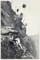 Een kanonnade op de Matterhorn, uit Scrambles amongst the Alps in the years 1860 - 69, uitgegeven 1871