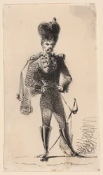 Huzaren (recto) Man met een Hoge Hoed en Verbonden Hoofd (verso)