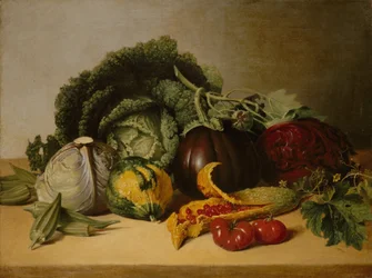 Stilleven: Balsamappel en groenten, ca. 1820s