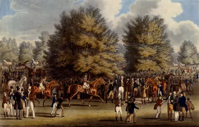Zadelen in de Warren, prent gemaakt door Charles Hunt, 1836