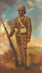 Een Britse infanterist in marsorde